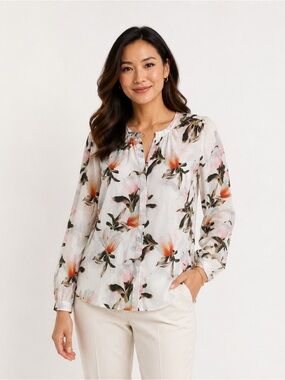 Ecru White Floral 100% Silk
Blouse N229-18